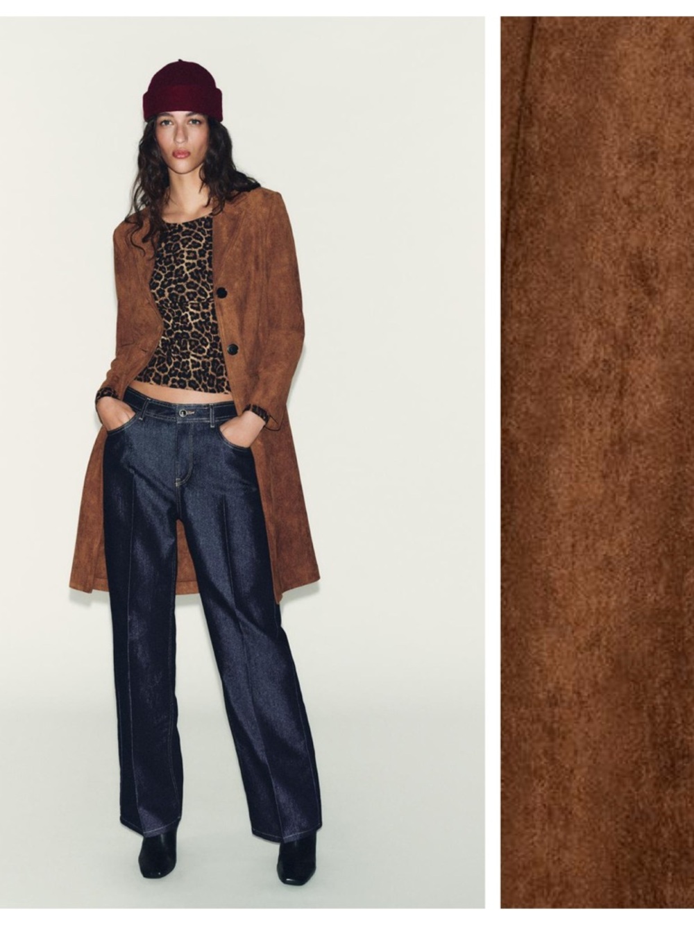 NWT. Zara Tobacco Brown Suede-Effect Frock Coat. Size M.